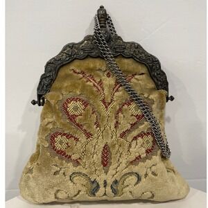 Antique 1920s-30s Carpet Purse with Chain Strap Victorian Inspired Evening